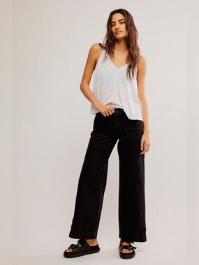 Free People Benji Relaxed Wide Leg Jeans Black NWT Size 24 MSRP $128